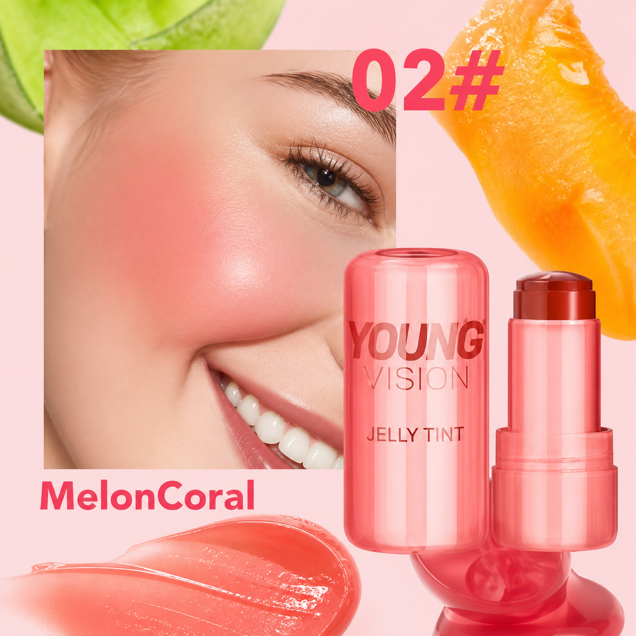 Rubor Jelly Tint tono 02 Melon Coral con muestra de textura
